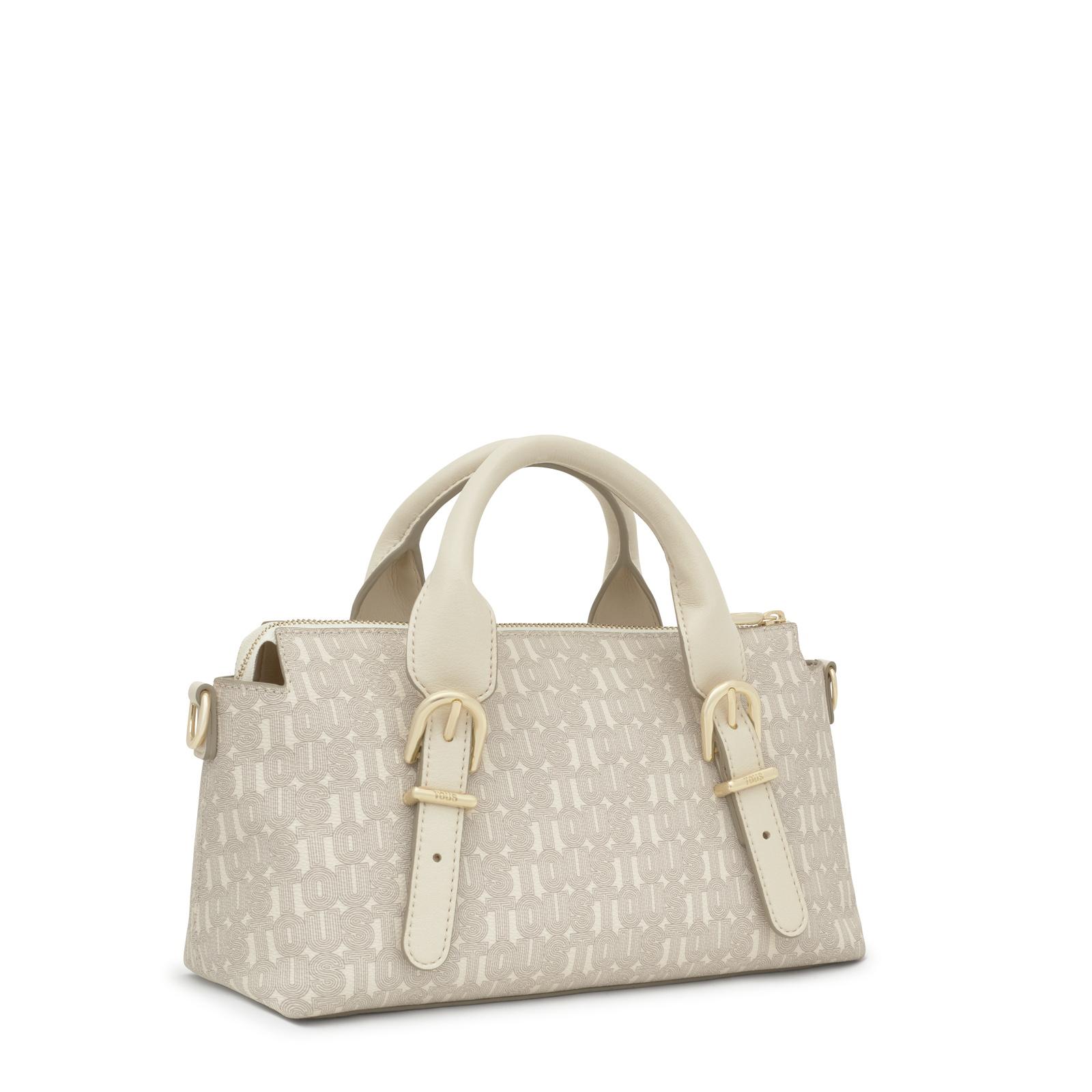 Bolso bowling mediano TOUS Buckles Silhouette de lona con detalles de poliuretano en color beige