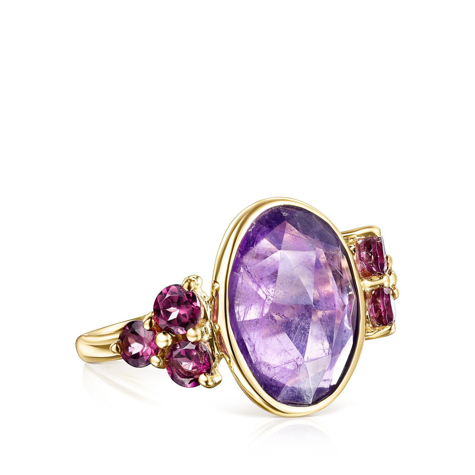 Anillo Luz de Oro con Amatista y Rodolita
