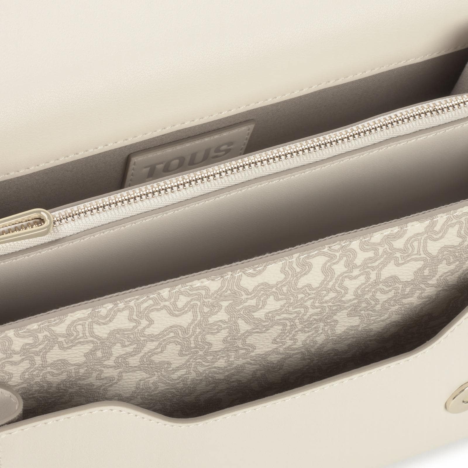 Bolso bandolera mediano Audree Kaos Mini Lines de lona con detalles de piel sintética en color beige