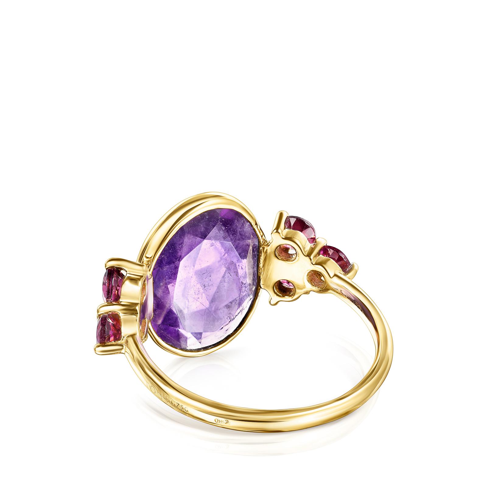Anillo Luz de Oro con Amatista y Rodolita