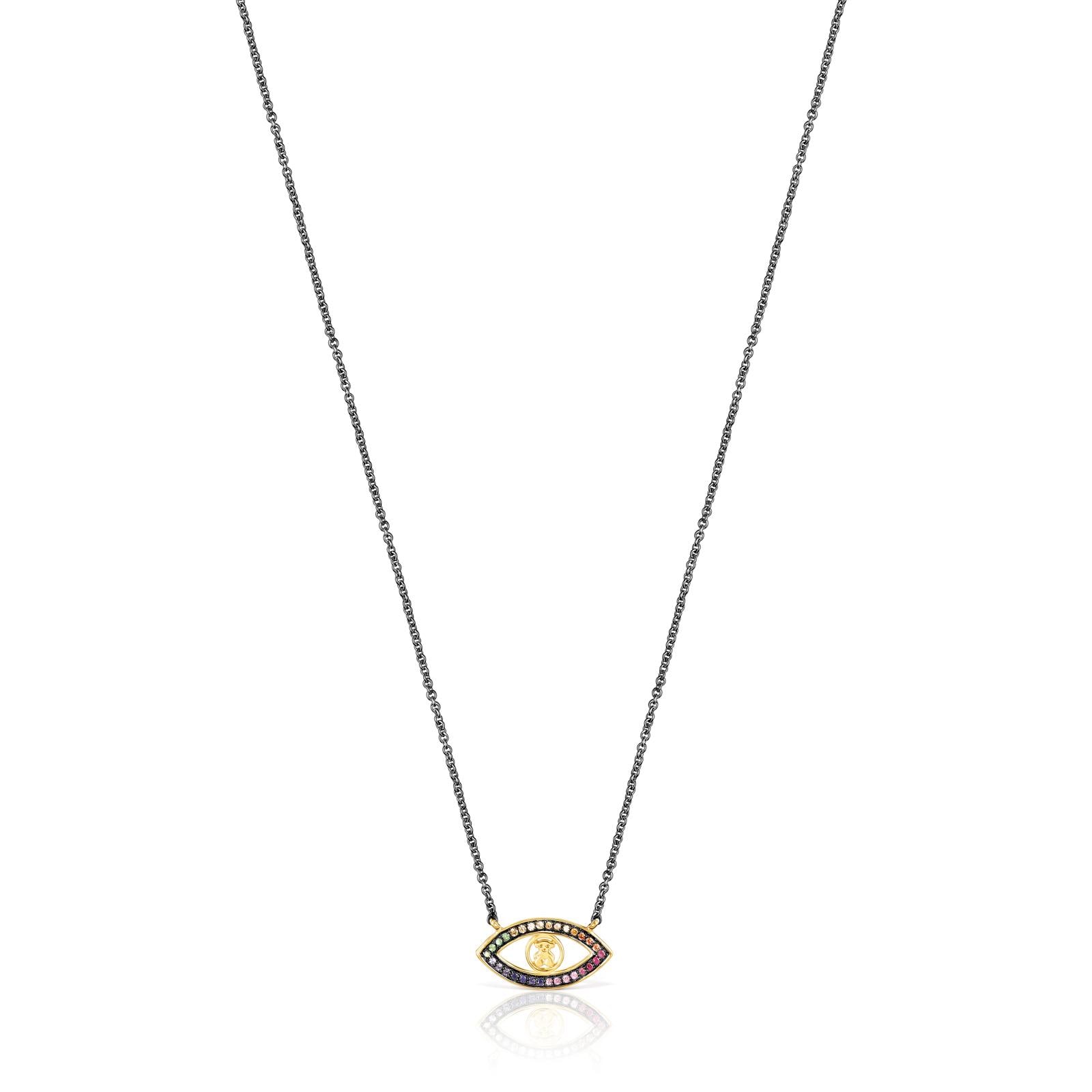 Collar TOUS Good Vibes ojo de plata vermeil, plata dark silver y gemas