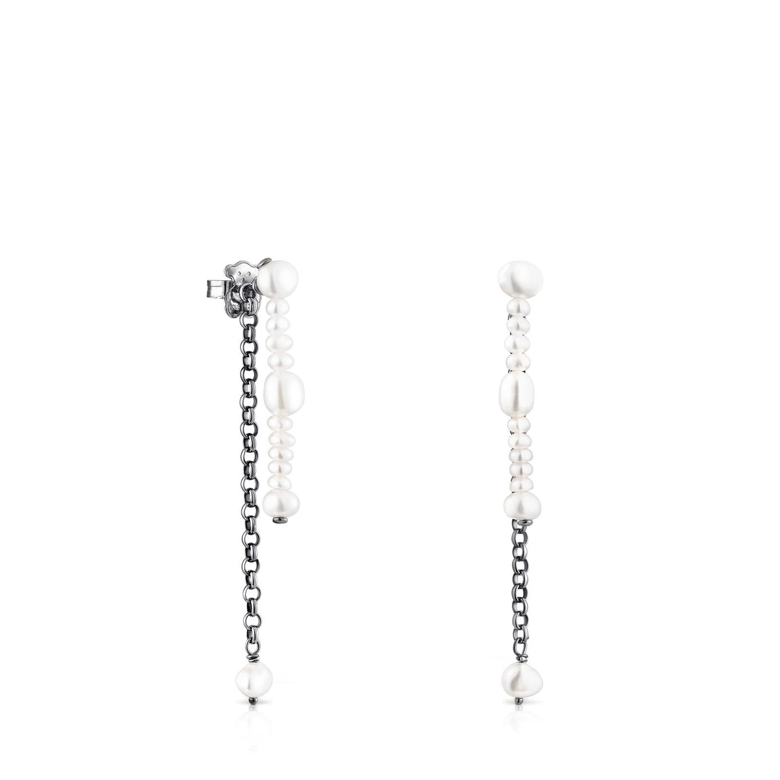 Pendientes dobles de plata dark silver con perlas cultivadas Virtual Garden Pendientes dobles de plata dark silver con perlas cultivadas Virtual Garden