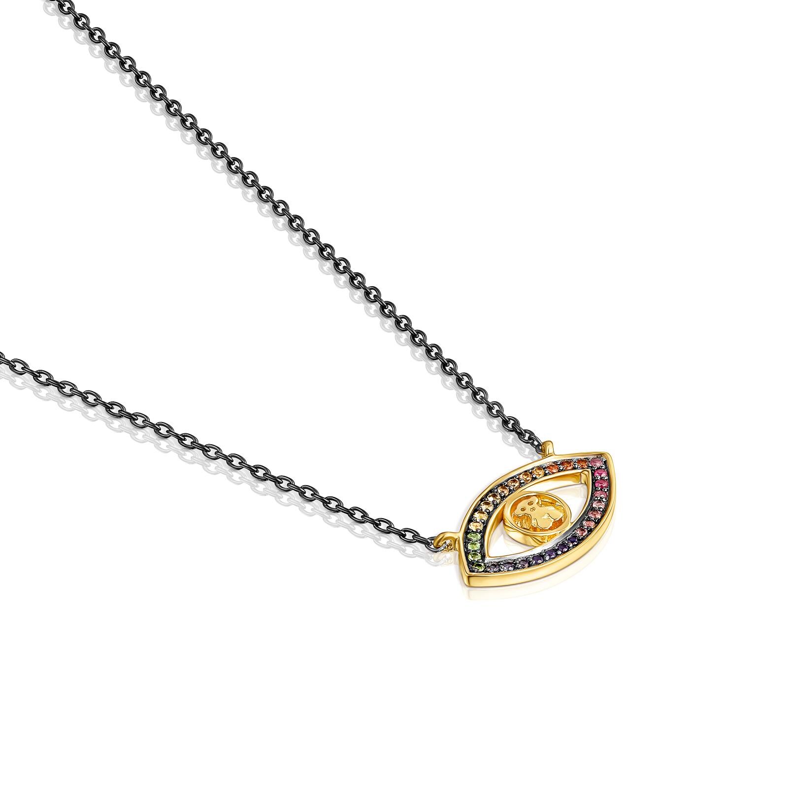 Collar TOUS Good Vibes ojo de plata vermeil, plata dark silver y gemas