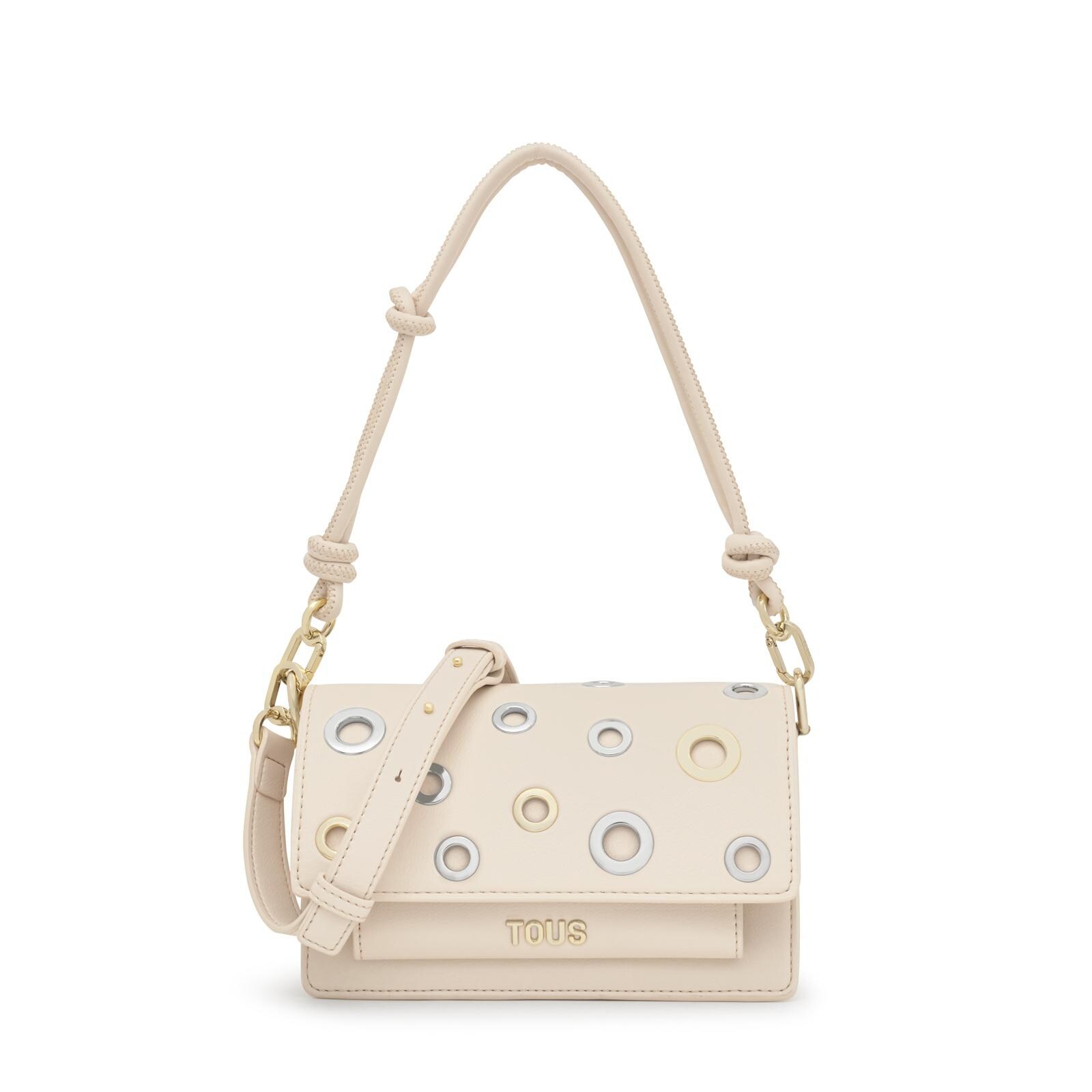 Bolso bandolera pequeño Audree Eyelets de poliuretano en color beige