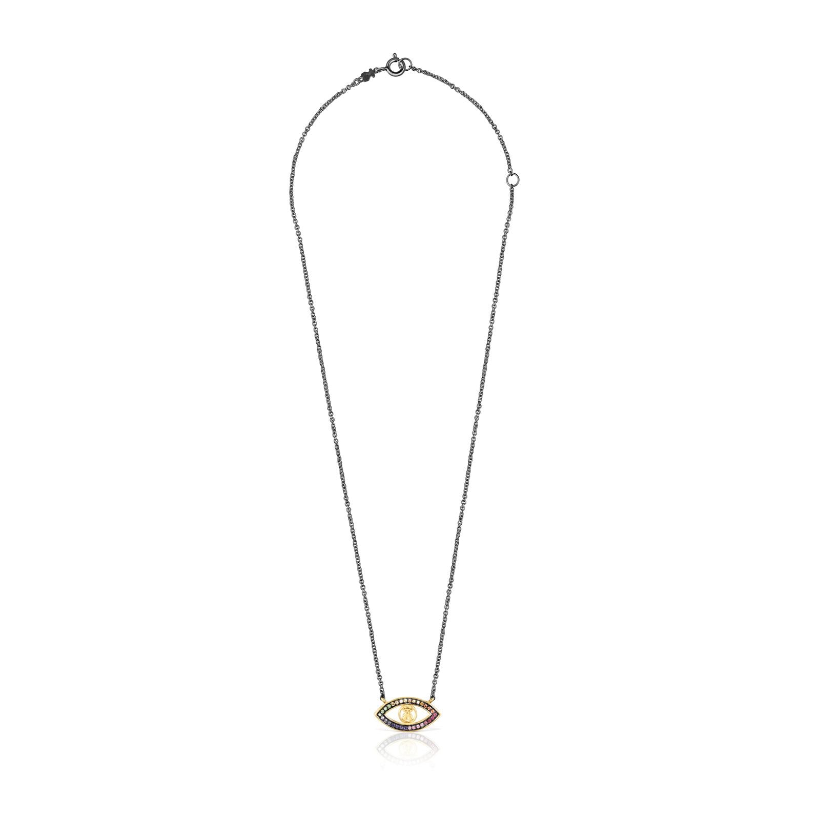 Collar TOUS Good Vibes ojo de plata vermeil, plata dark silver y gemas