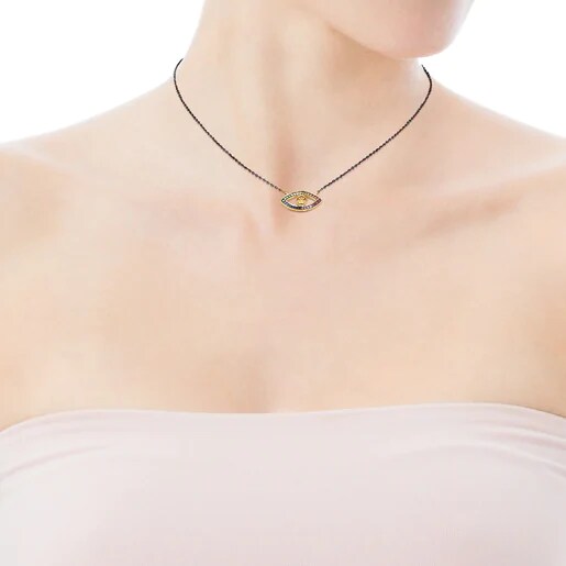 Collar TOUS Good Vibes ojo de plata vermeil, plata dark silver y gemas