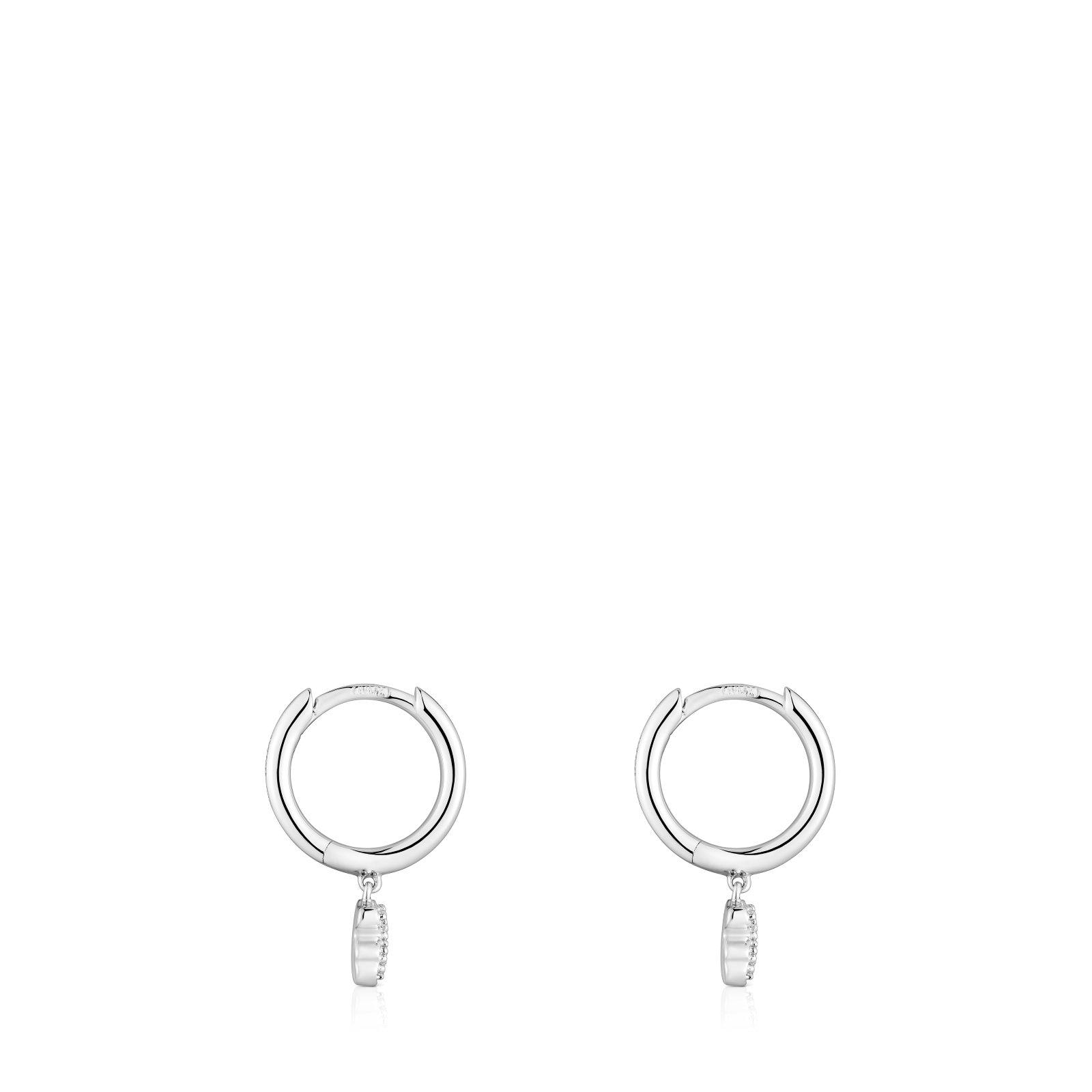 Pendientes de aro cortos oso de oro blanco con diamantes TOUS Grain