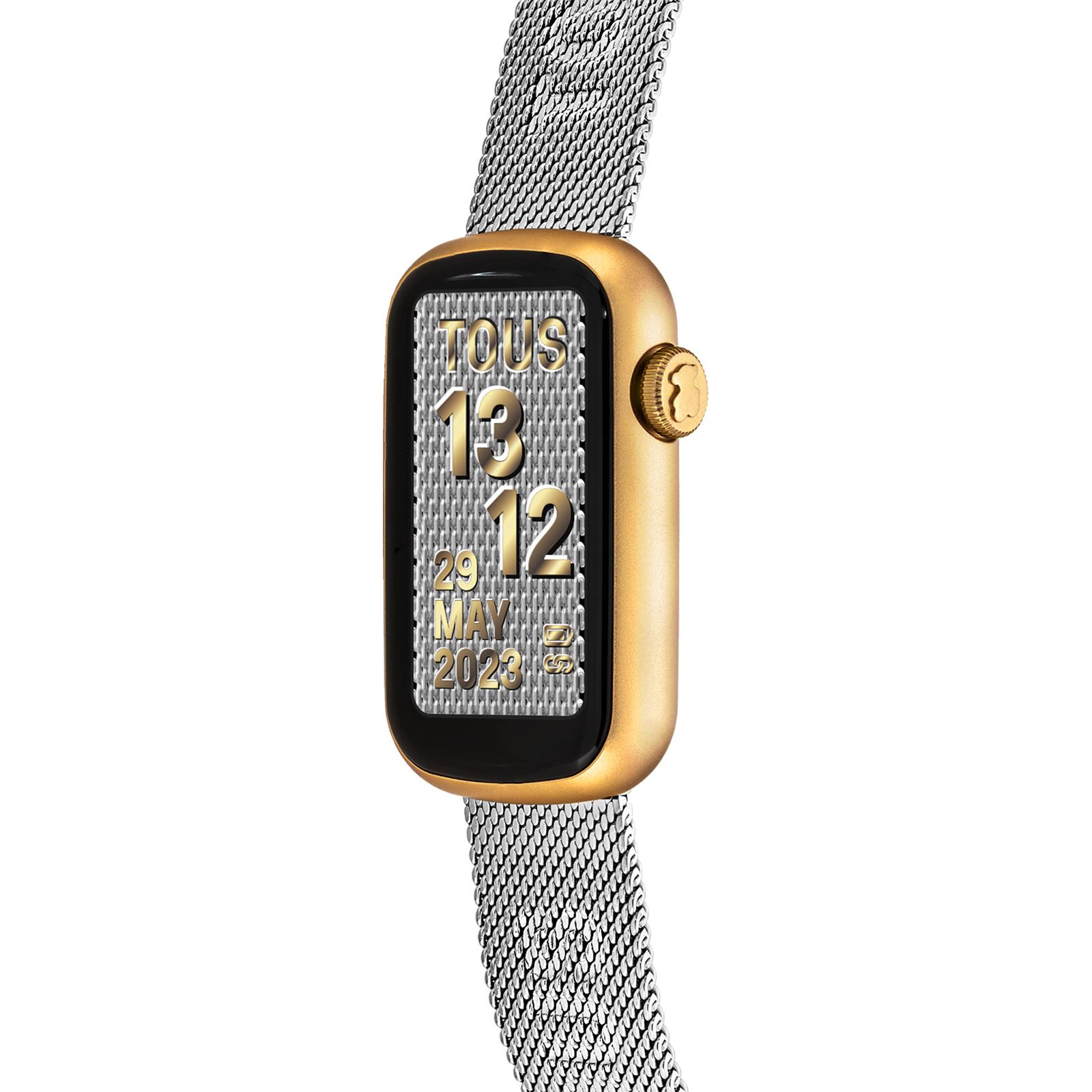 Reloj smartwatch TOUS T-Band Mesh con brazalete de acero inoxidable y caja de aluminio en color dorado