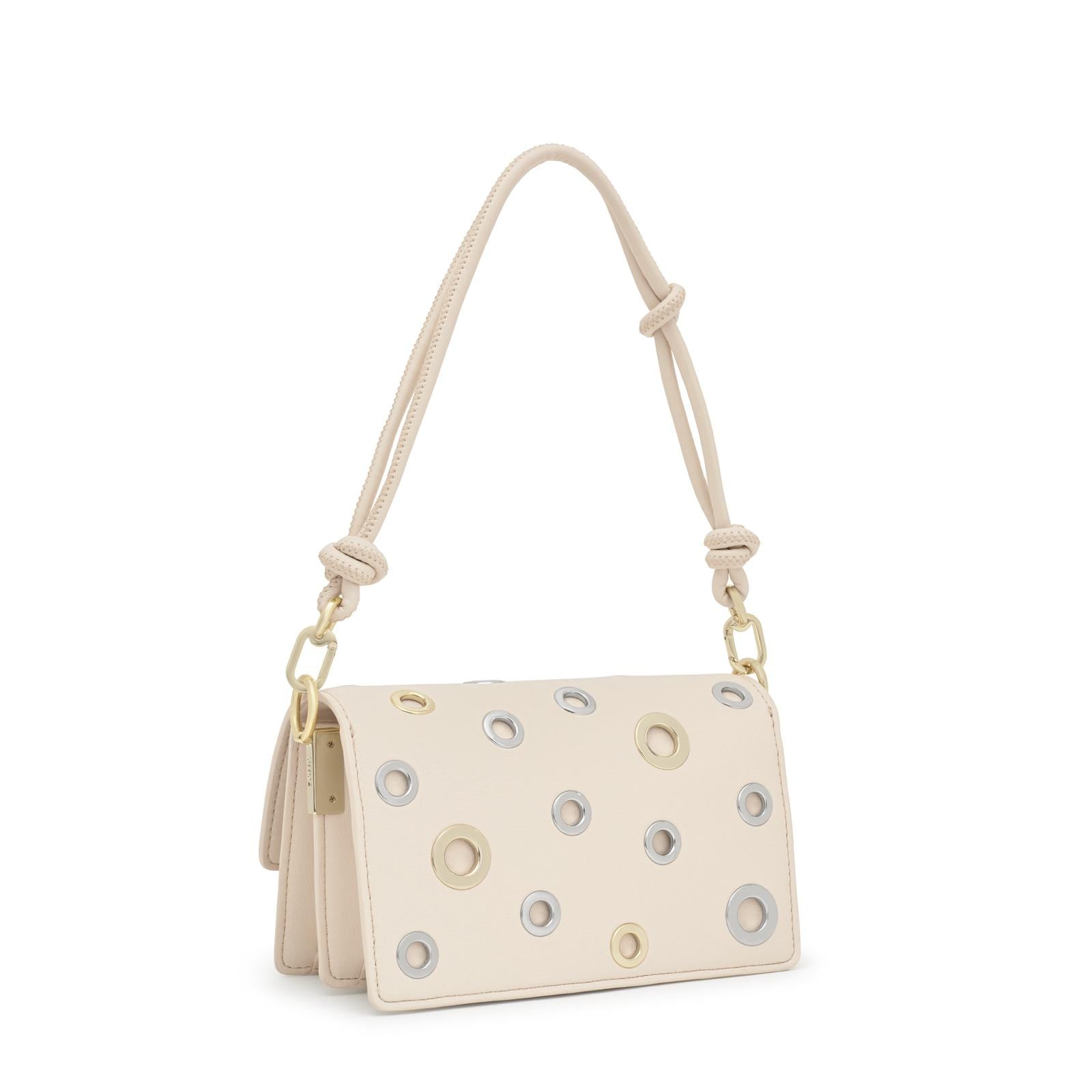 Bolso bandolera pequeño Audree Eyelets de poliuretano en color beige