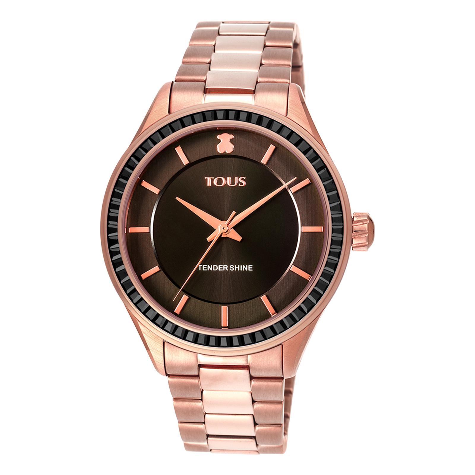 Reloj analógico Tender Shine de acero IP rosado con zirconias cúbicas Reloj analógico Tender Shine de acero IP rosado con zirconias cúbicas