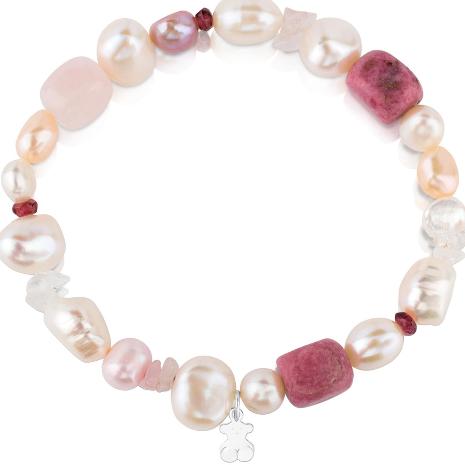 Pulsera de plata con perlas, granate, rodonita y cuarzo TOUS Pearls